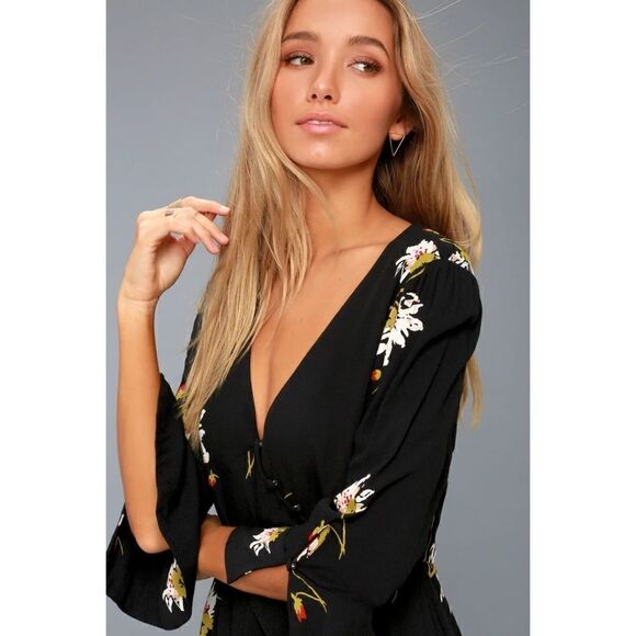 Free People Dress Times On My Side Mini Tea Small Black Floral - Picture 7 of 7